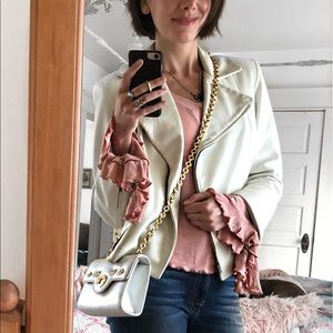 Dkny cream ivory leather jacket